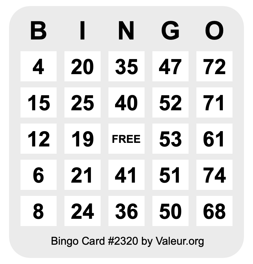 Bingo Card #2320