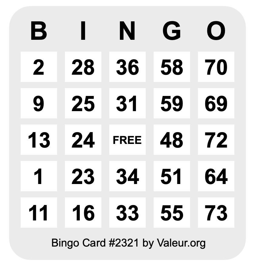 Bingo Card #2321 Bingo Card #2321
