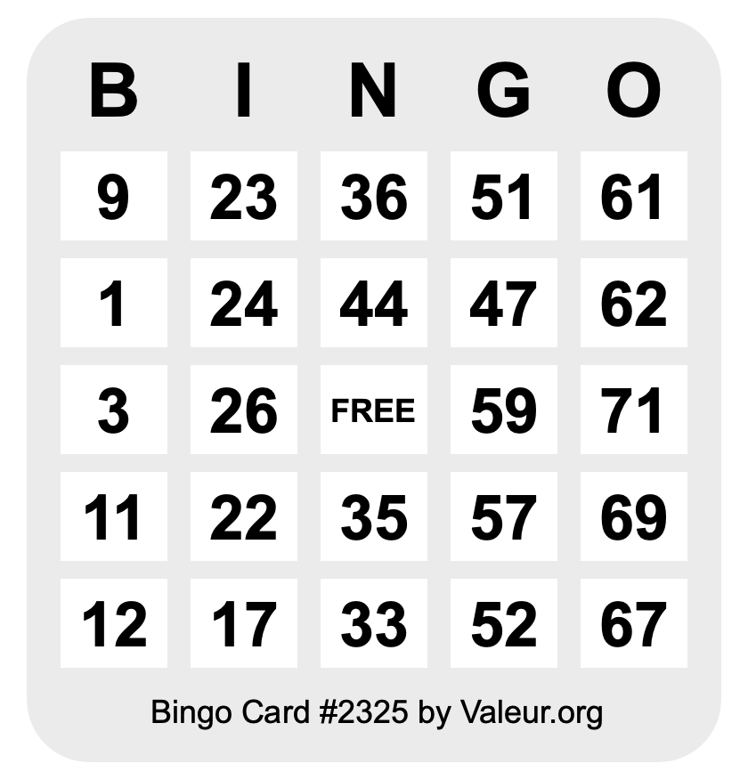 Bingo Card #2325