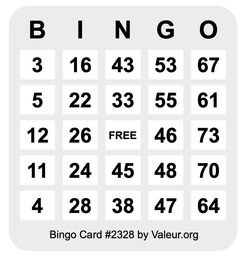 Bingo Card #2328