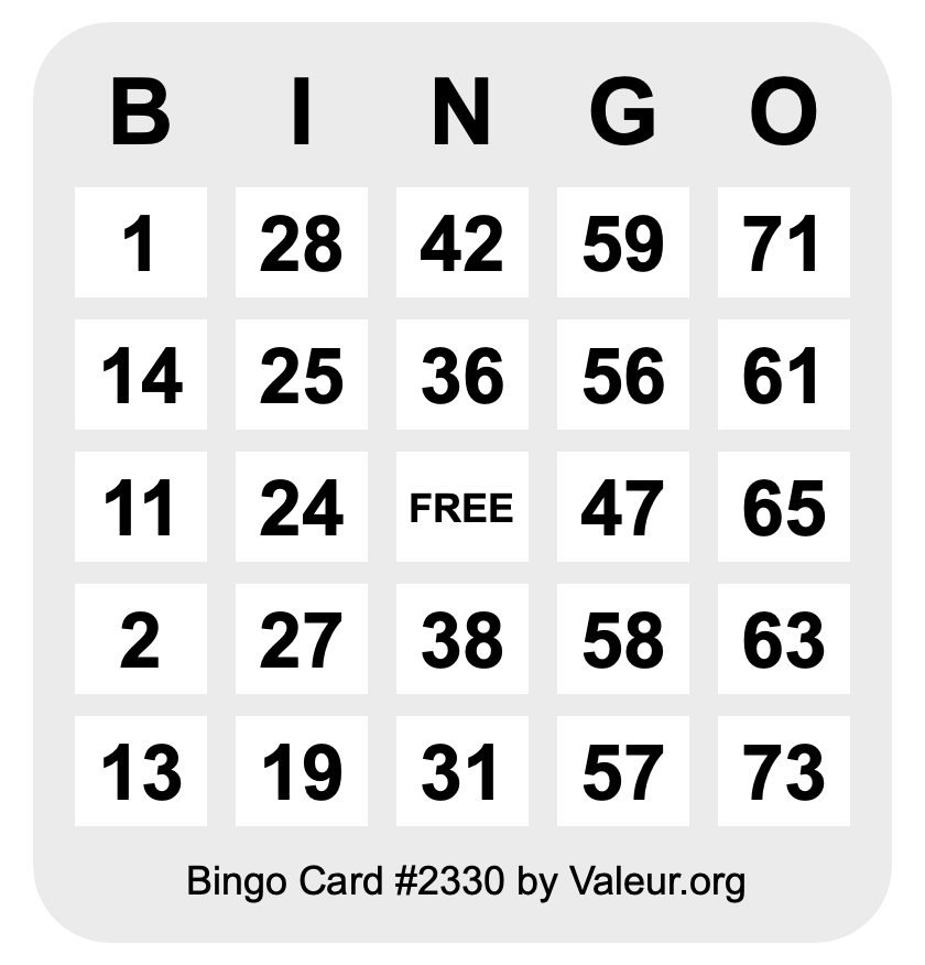 Bingo Card #2330