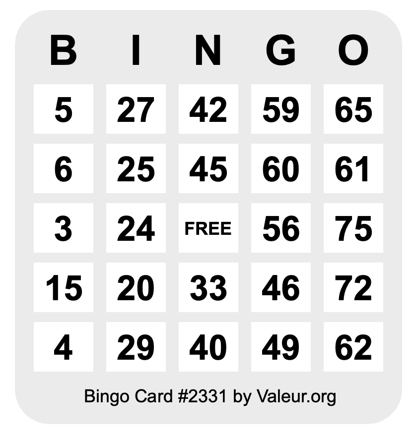 Bingo Card #2331