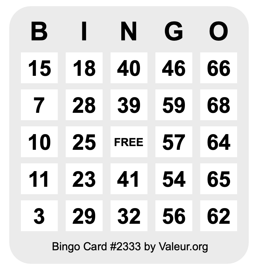Bingo Card #2333
