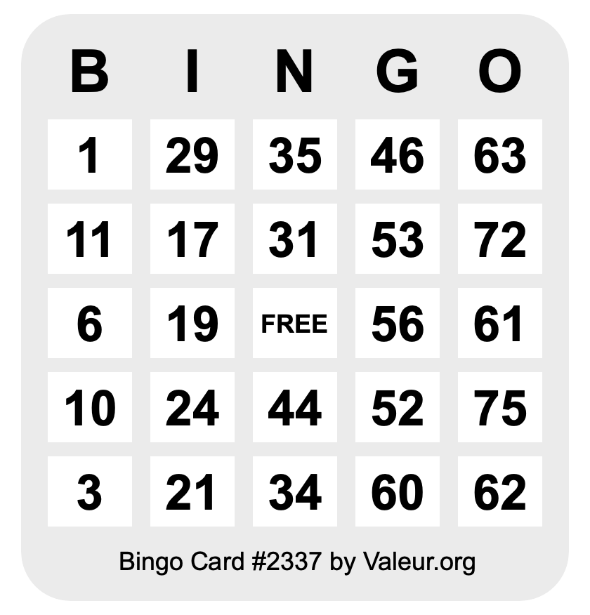 Bingo Card #2337 Bingo Card #2337