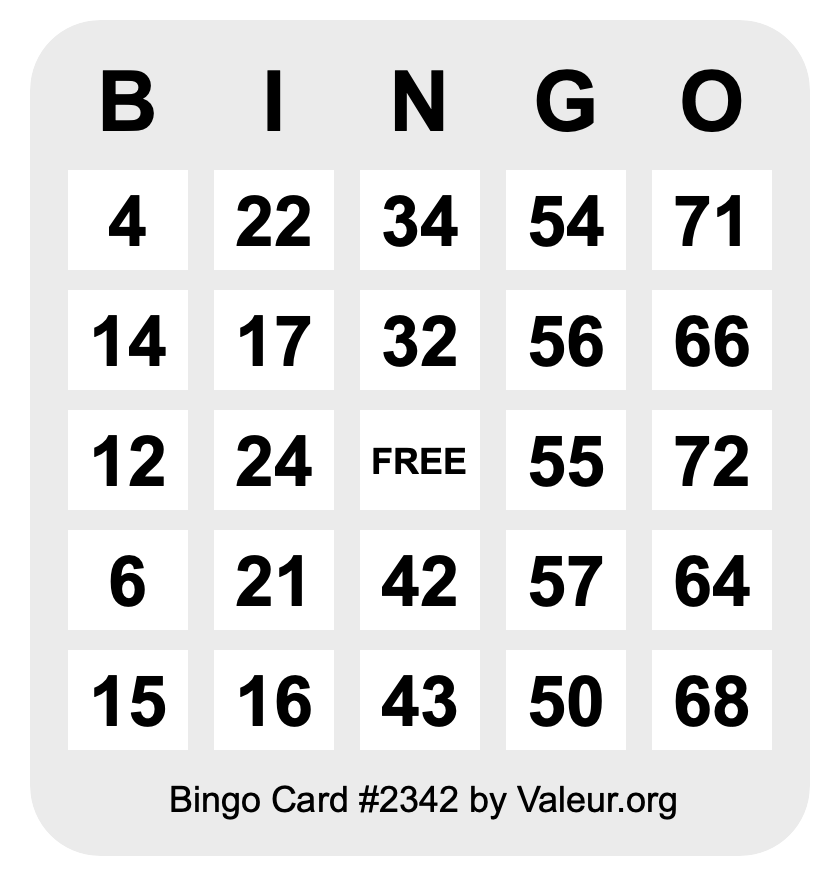 Bingo Card #2342