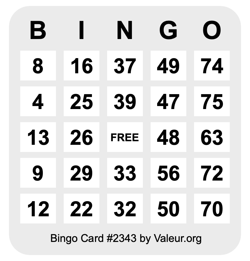 Bingo Card #2343
