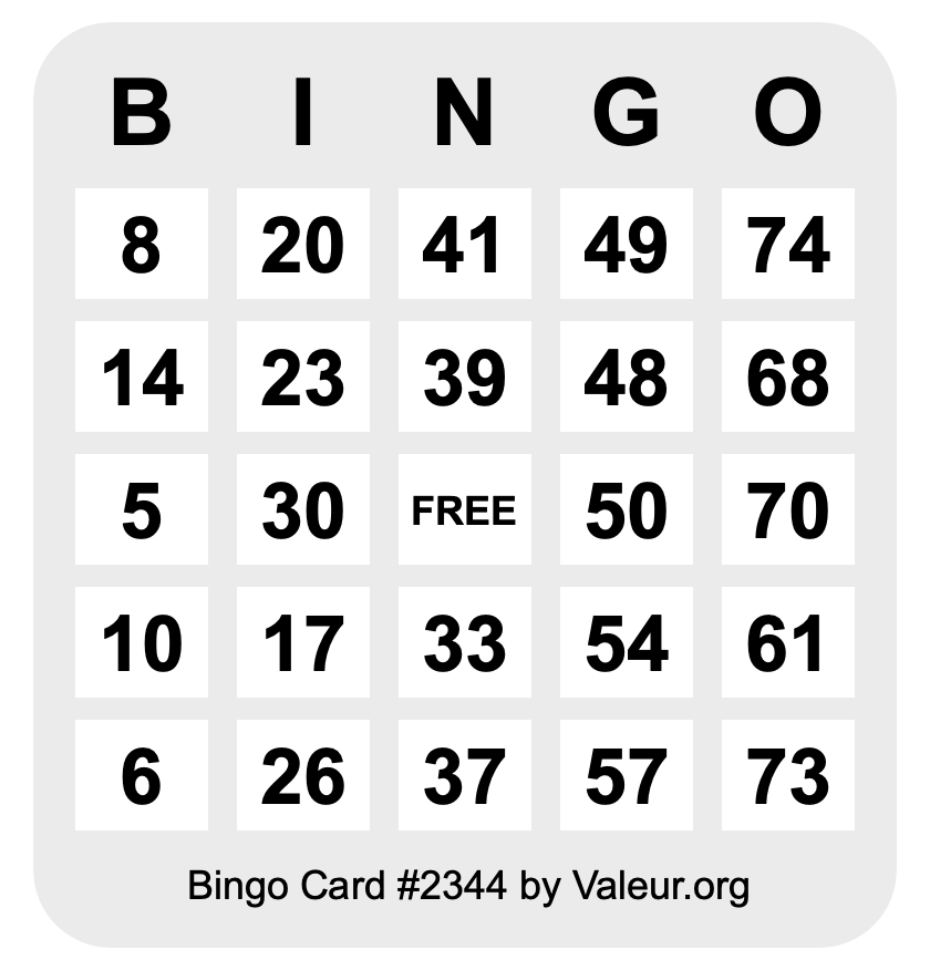 Bingo Card #2344