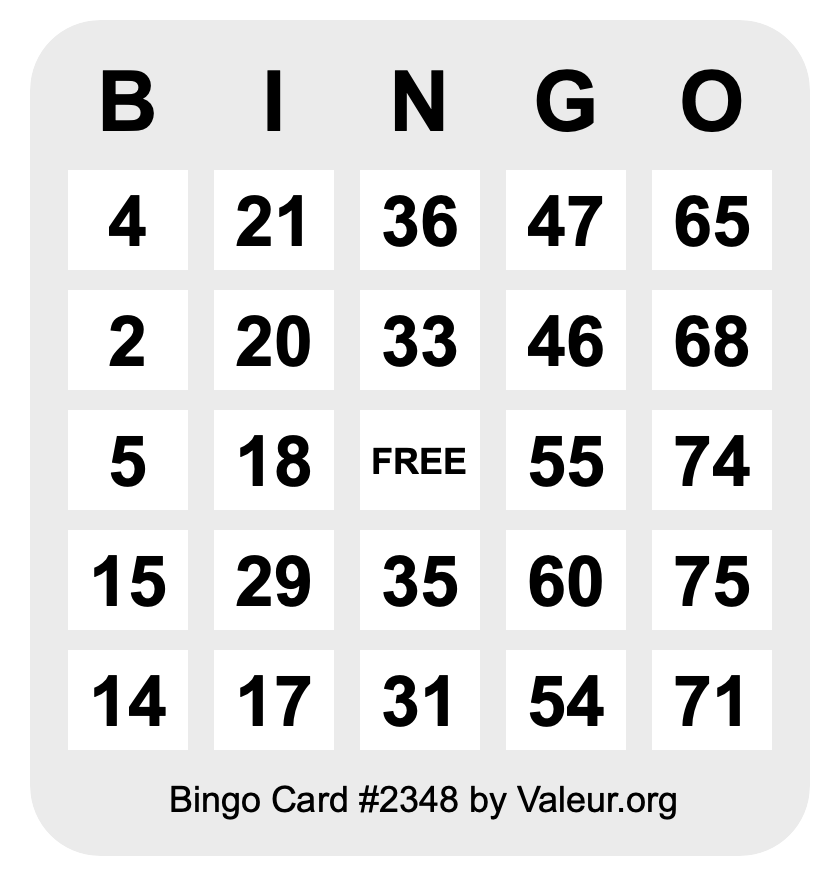 Bingo Card #2348 Bingo Card #2348