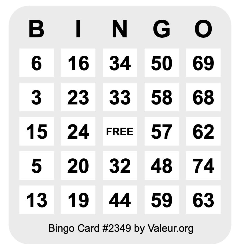 Bingo Card #2349