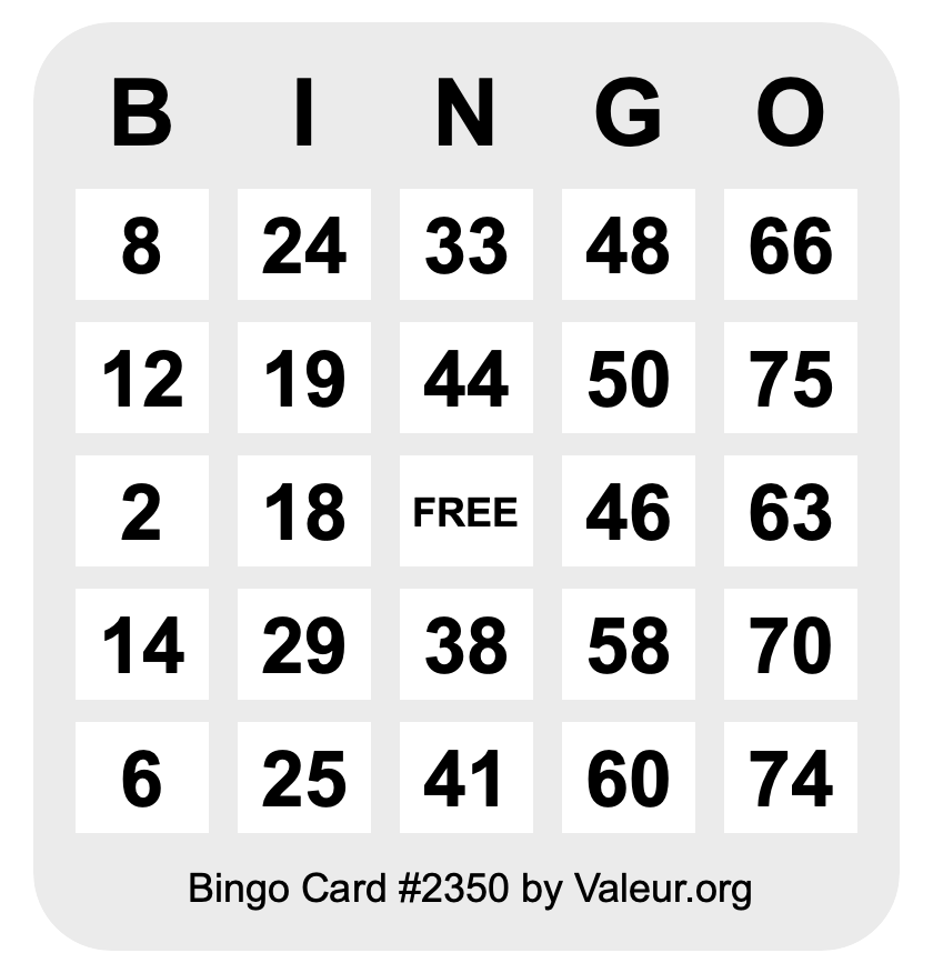 Bingo Card #2350 Bingo Card #2350