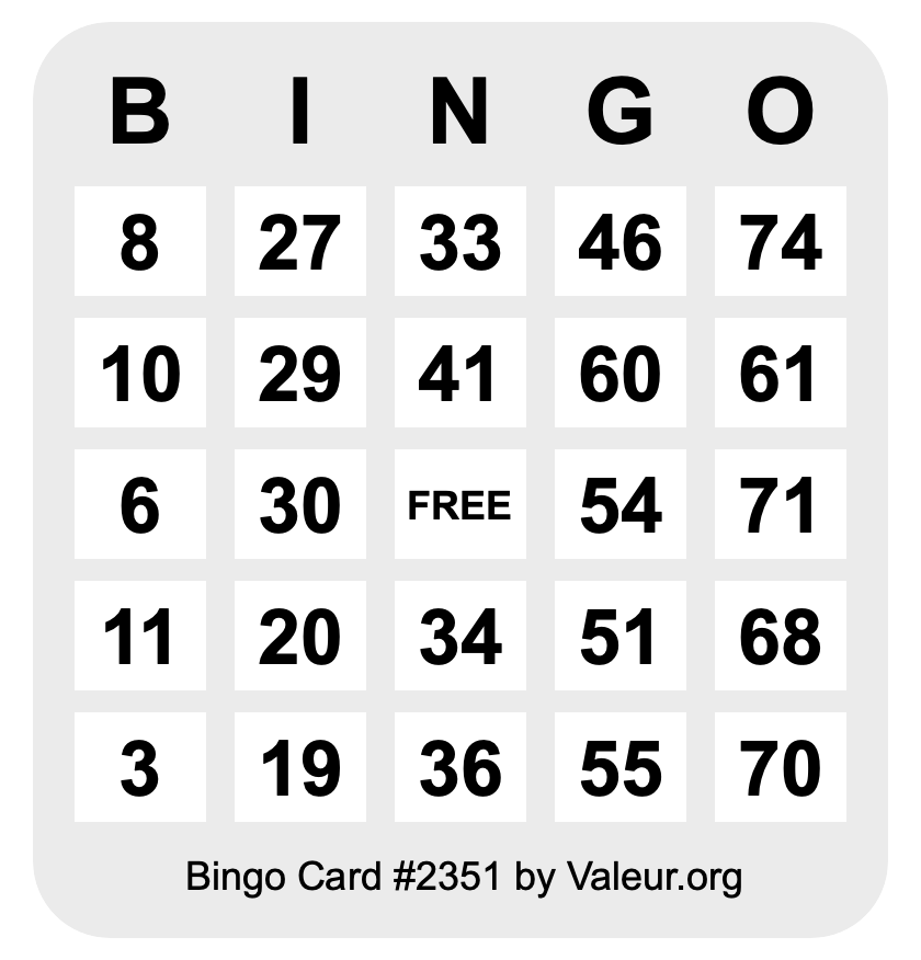 Bingo Card #2351