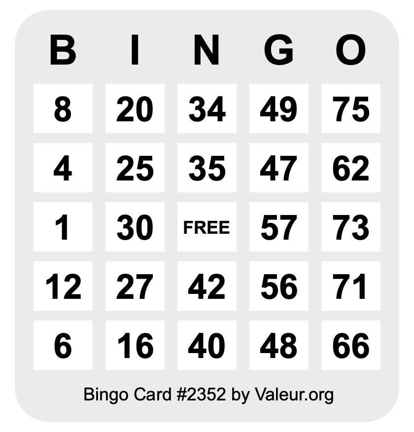 Bingo Card #2352