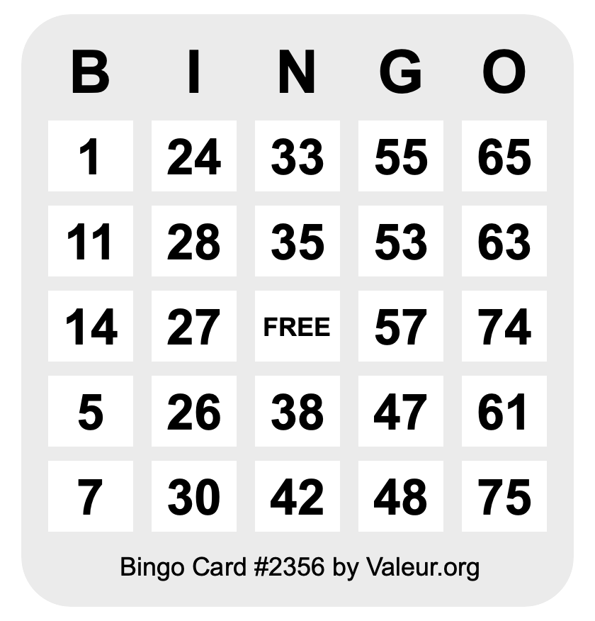Bingo Card #2356 Bingo Card #2356
