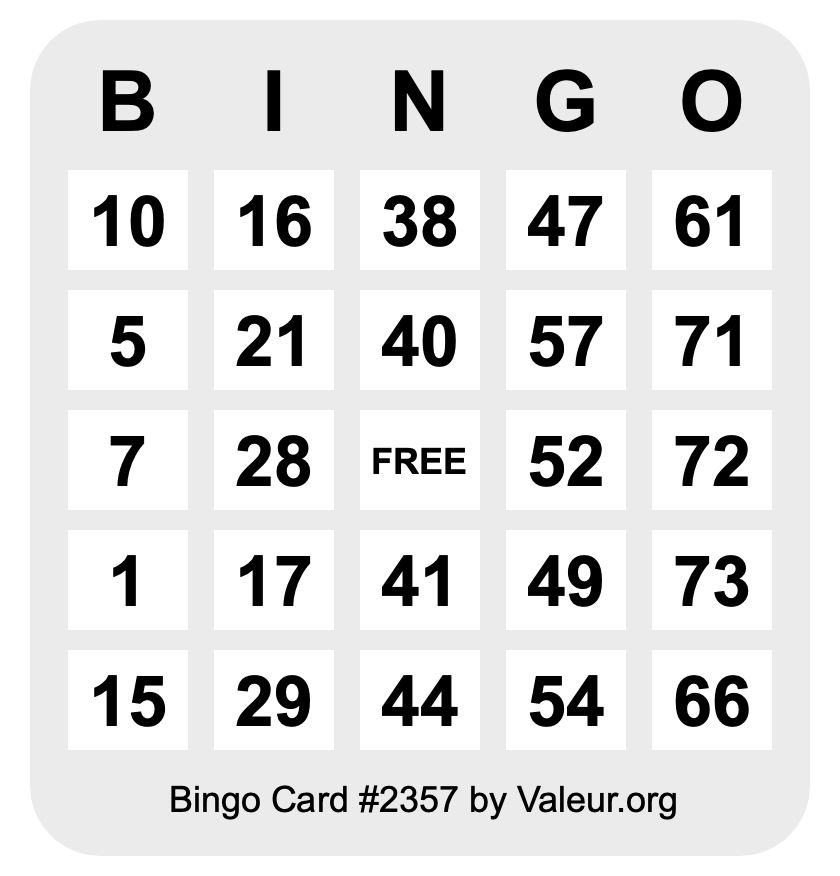 Bingo Card #2357 Bingo Card #2357