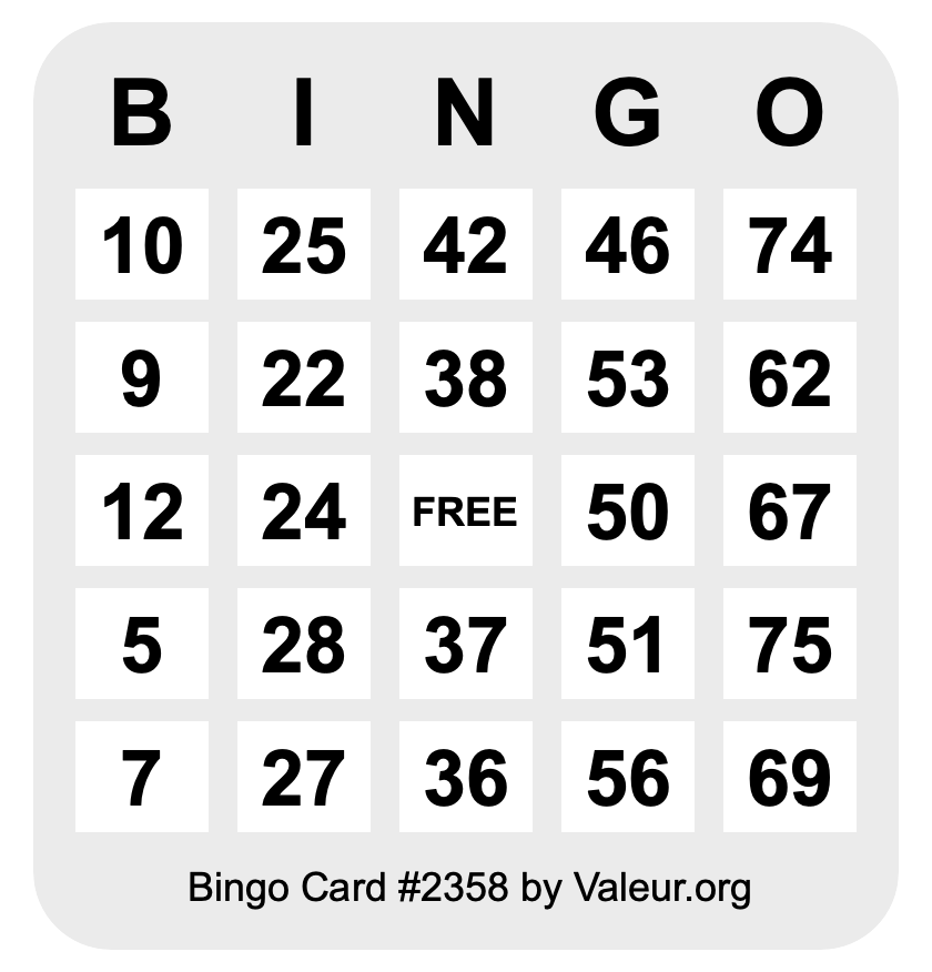 Bingo Card #2358 Bingo Card #2358