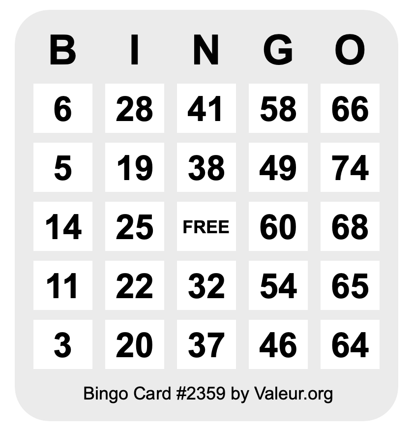 Bingo Card #2359 Bingo Card #2359