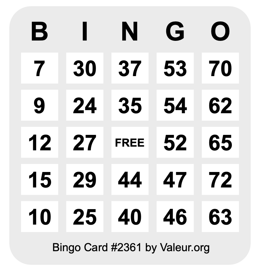 Bingo Card #2361 Bingo Card #2361
