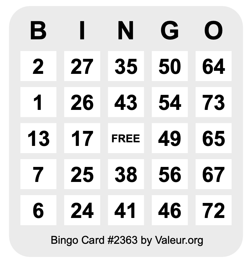Bingo Card #2363 Bingo Card #2363