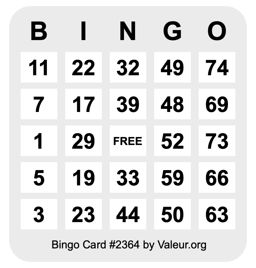 Bingo Card #2364 Bingo Card #2364