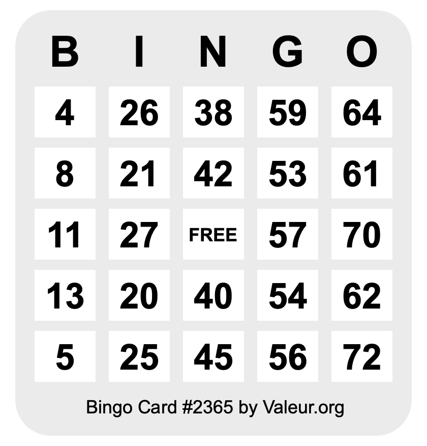 Bingo Card #2365 Bingo Card #2365
