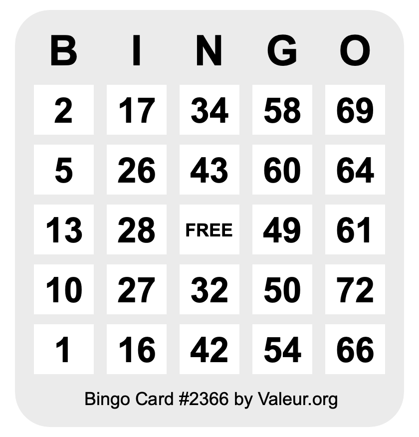 Bingo Card #2366 Bingo Card #2366