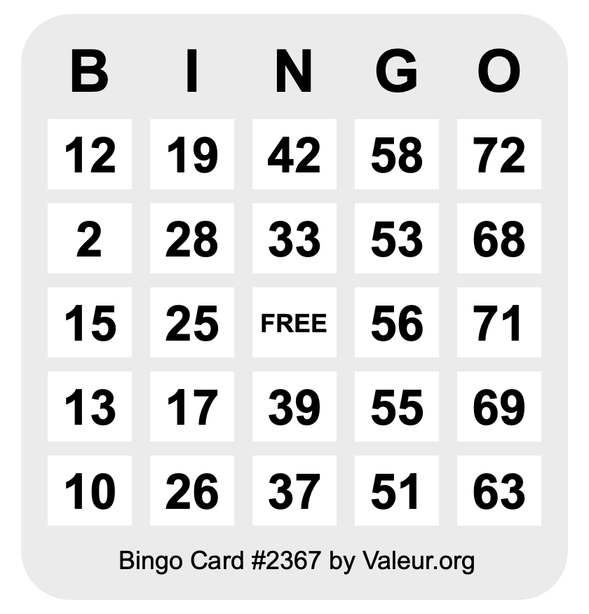 Bingo Card #2367 Bingo Card #2367