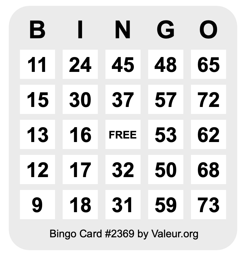 Bingo Card #2369 Bingo Card #2369