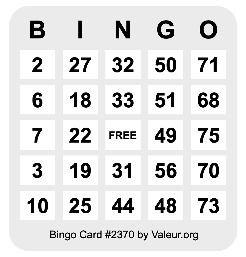 Bingo Card #2370 Bingo Card #2370