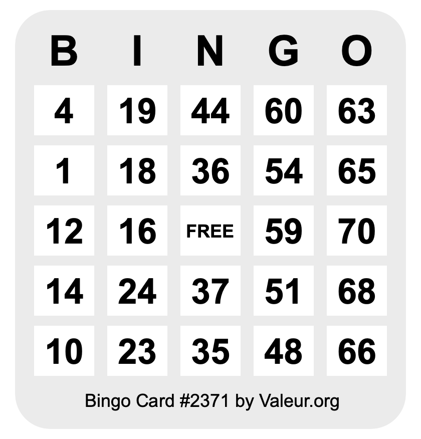Bingo Card #2371 Bingo Card #2371