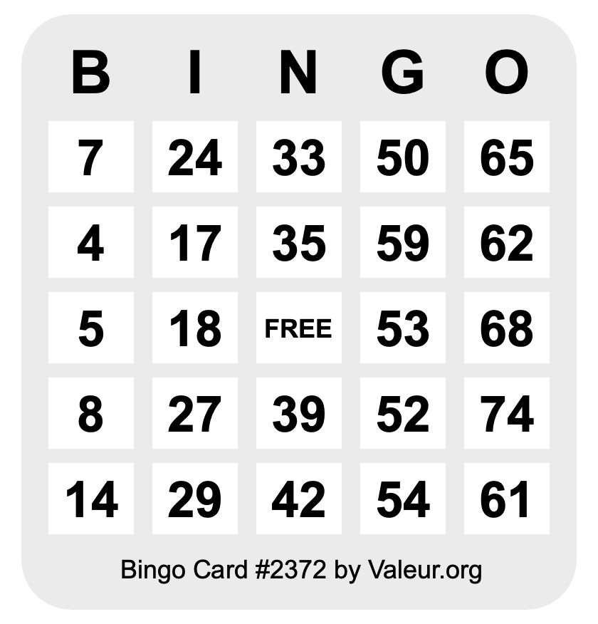 Bingo Card #2372 Bingo Card #2372