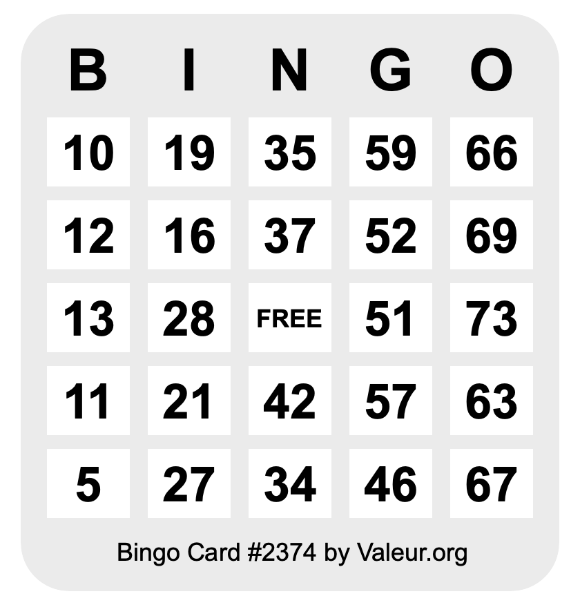 Bingo Card #2374 Bingo Card #2374