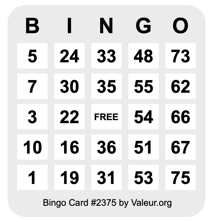 Bingo Card #2375 Bingo Card #2375
