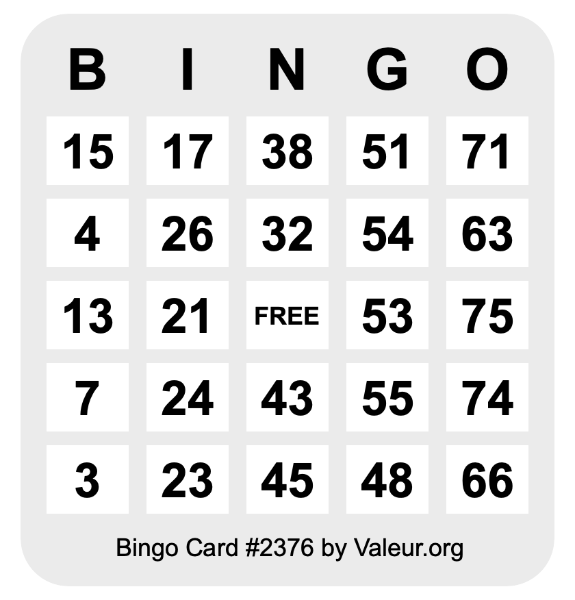Bingo Card #2376 Bingo Card #2376