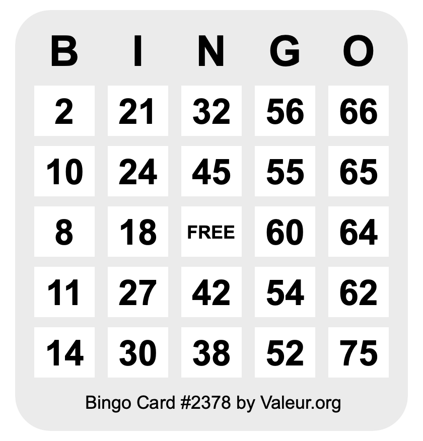 Bingo Card #2378 Bingo Card #2378