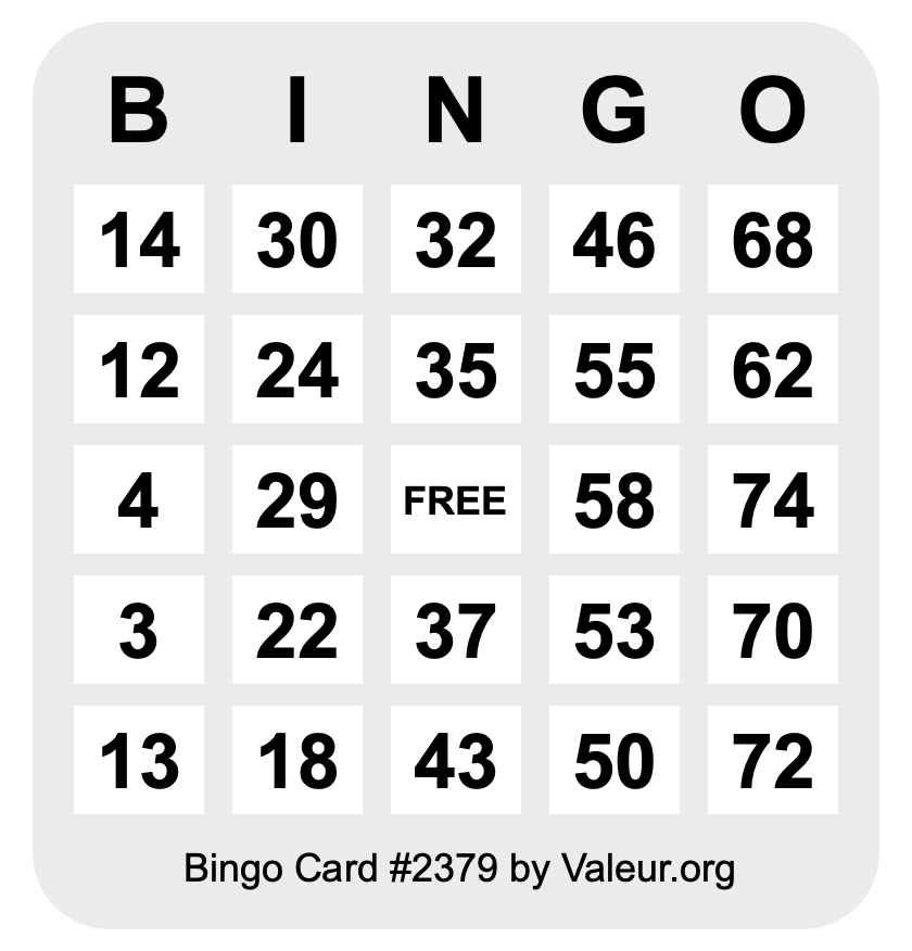 Bingo Card #2379 Bingo Card #2379