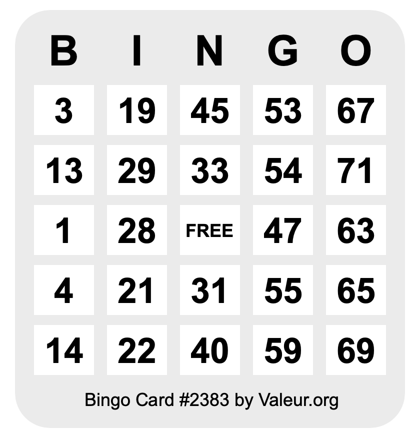 Bingo Card #2383 Bingo Card #2383