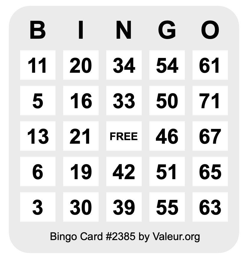 Bingo Card #2385