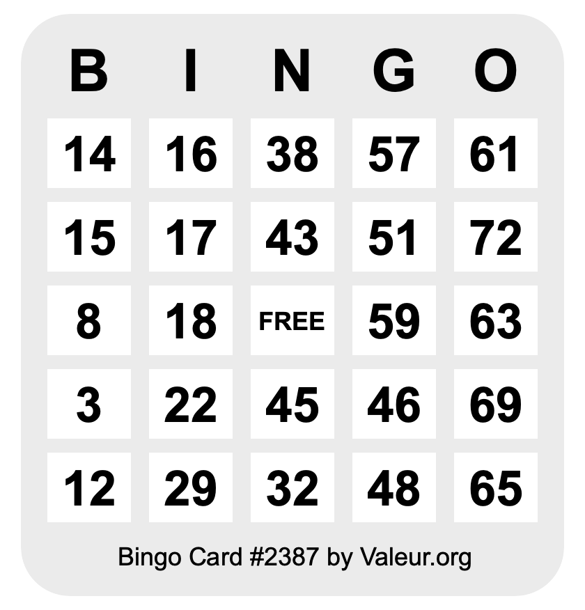 Bingo Card #2387