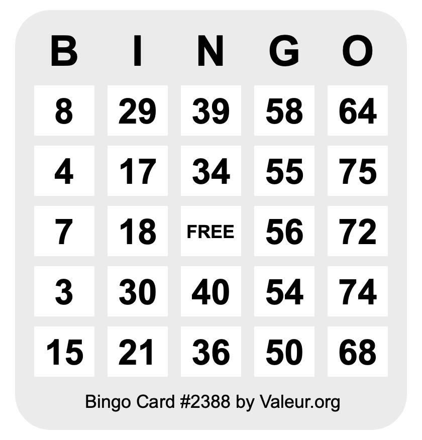 Bingo Card #2388 Bingo Card #2388
