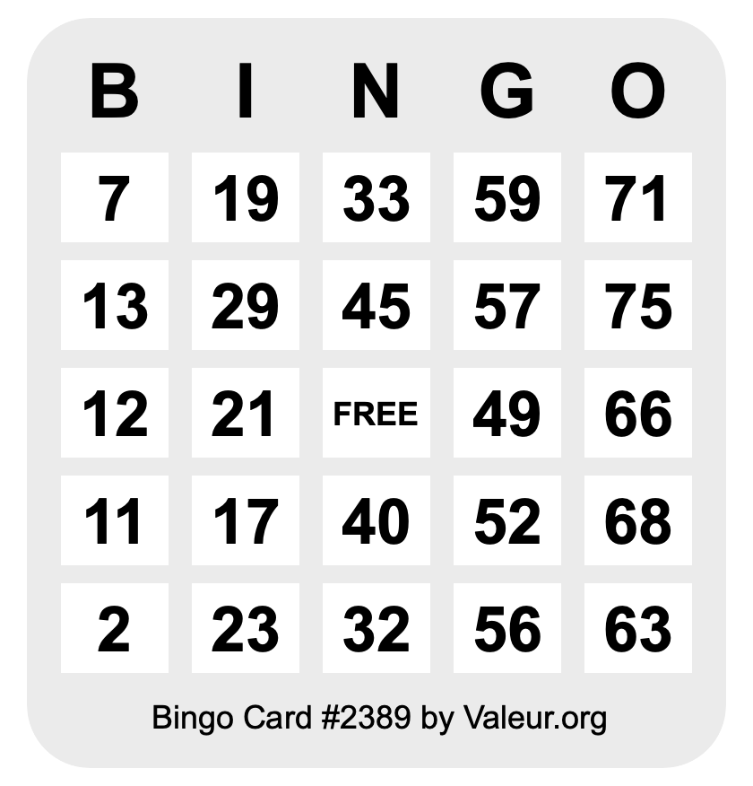 Bingo Card #2389