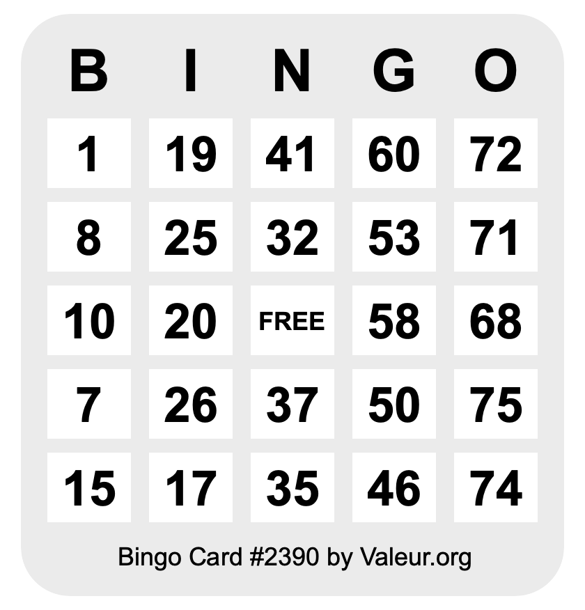 Bingo Card #2390 Bingo Card #2390