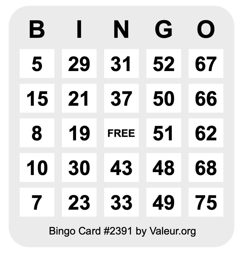 Bingo Card #2391