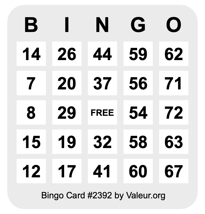 Bingo Card #2392 Bingo Card #2392