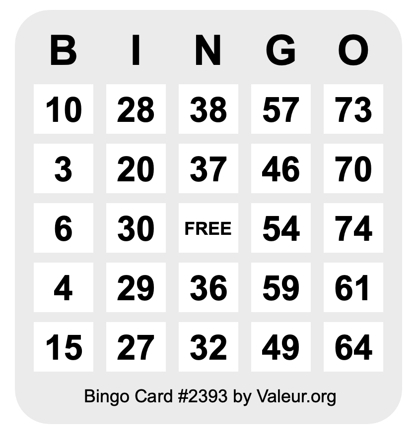 Bingo Card #2393 Bingo Card #2393