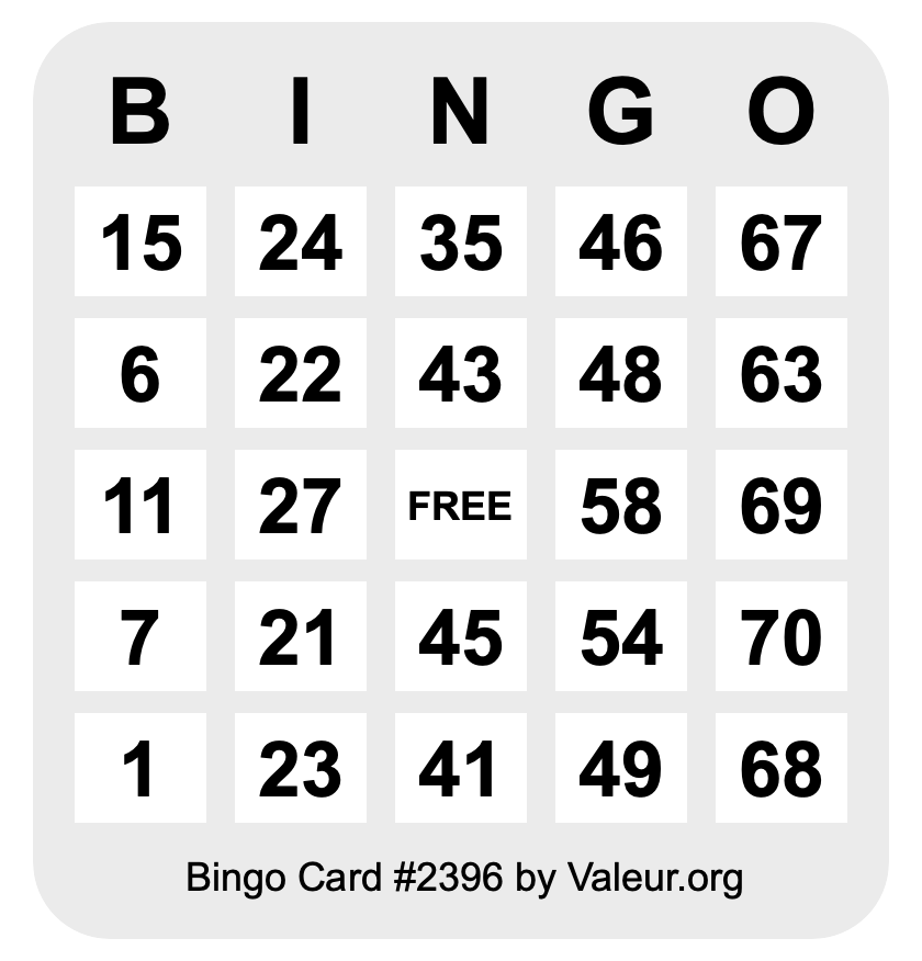 Bingo Card #2396