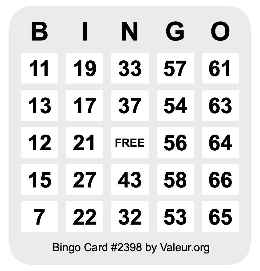 Bingo Card #2398
