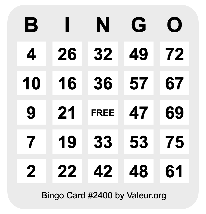 Bingo Card #2400