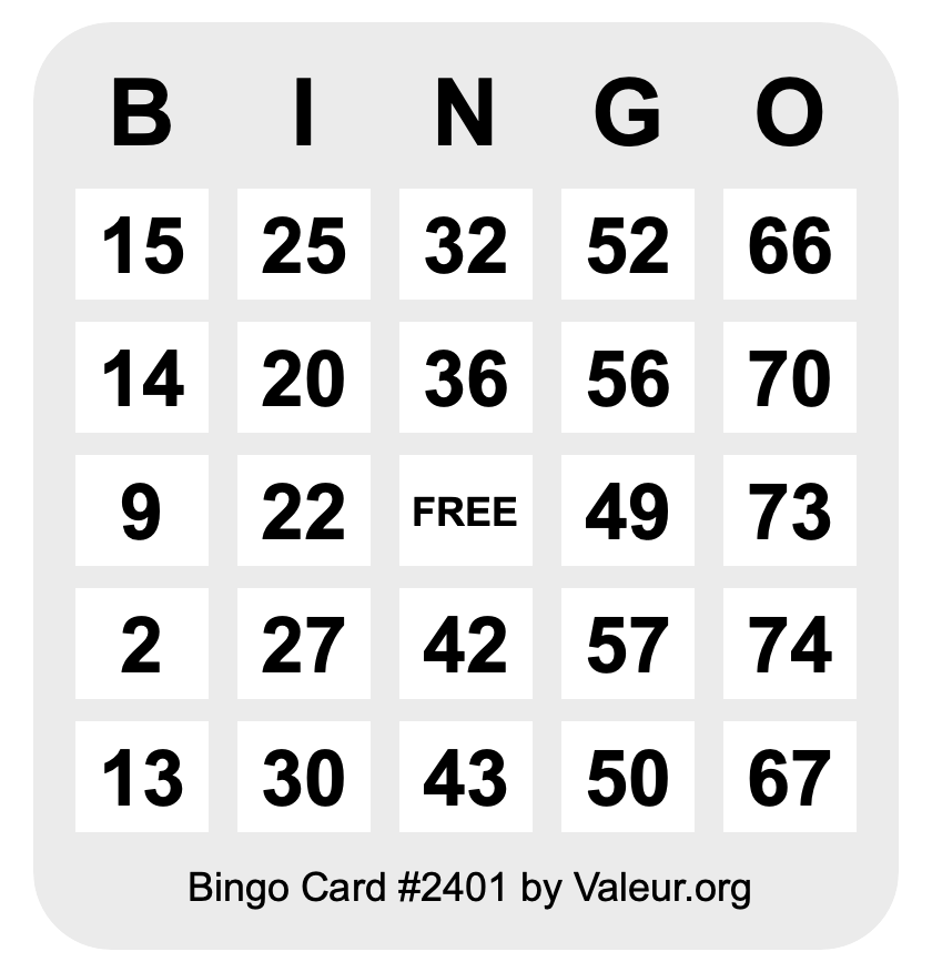 Bingo Card #2401