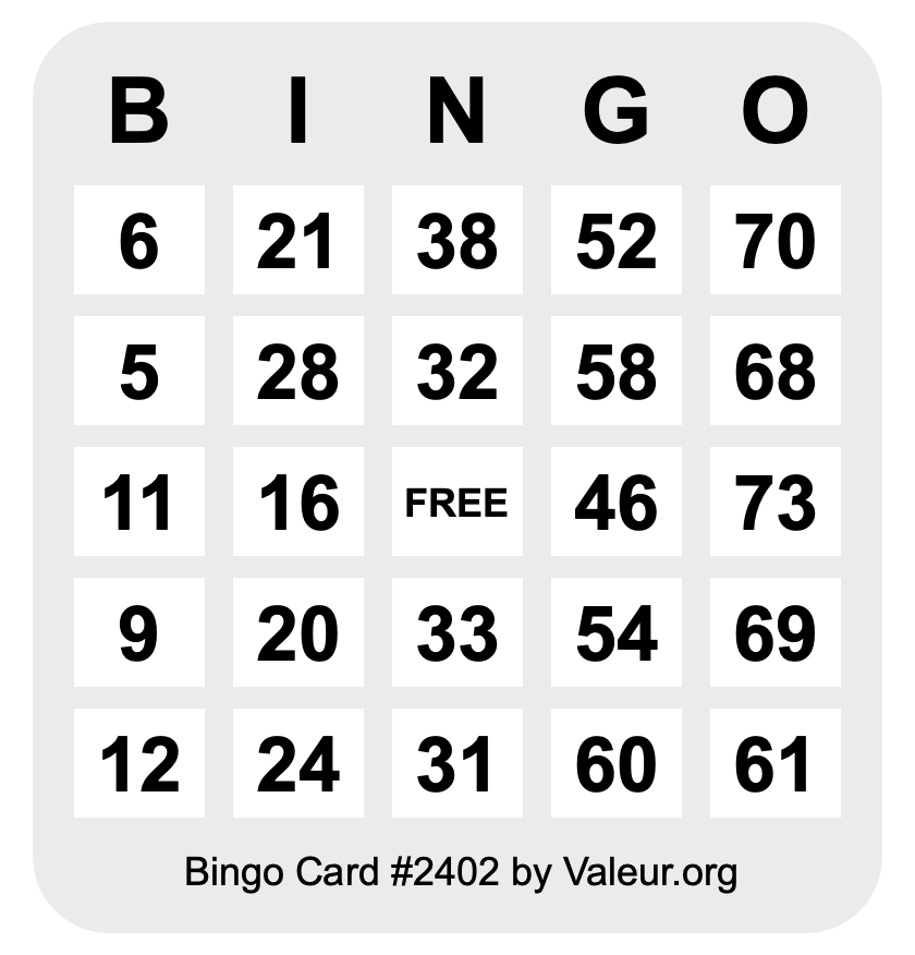 Bingo Card #2402
