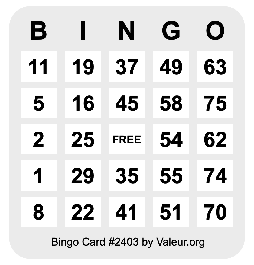 Bingo Card #2403 Bingo Card #2403